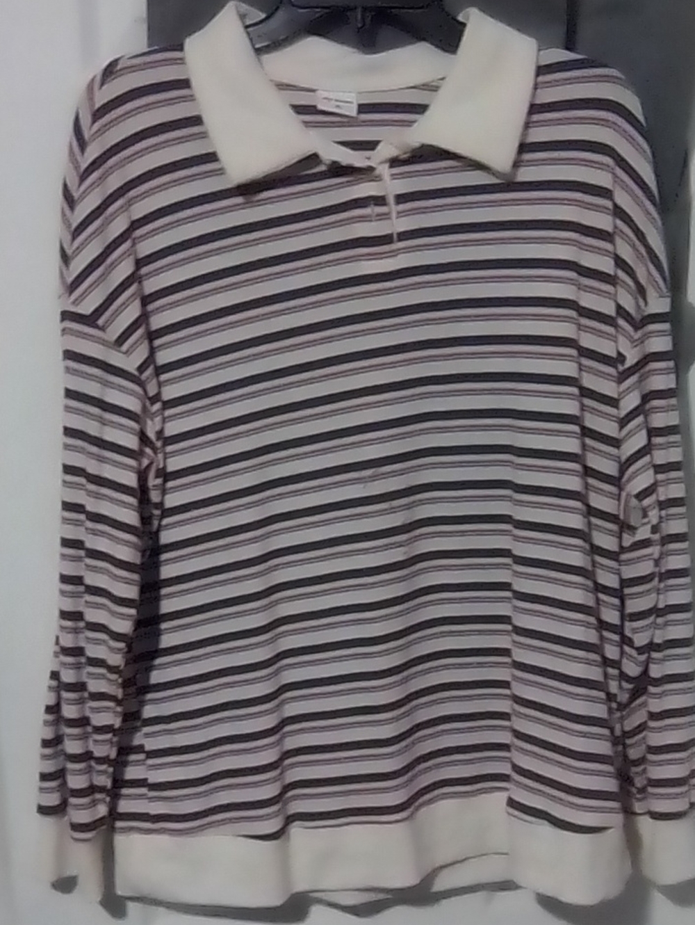 Men's Long-Sleeve Striped Polo in White and Black